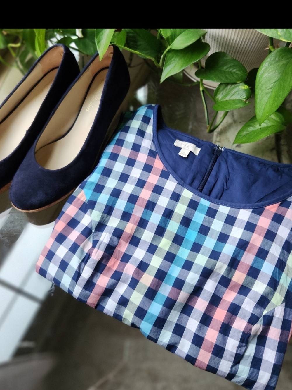Talbots Pastels Rainbow Gingham Plaid Fit & Flare Midi Dress Size 8 Pockets - Picture 2 of 11